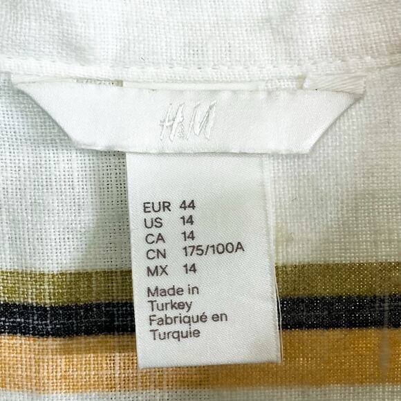 H&M 100% Linen High Low Shirt Dress - Orange White Stripe, Size 14 - Picture 4 of 7
